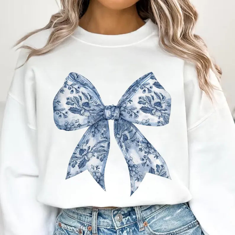 Blue Floral Bow