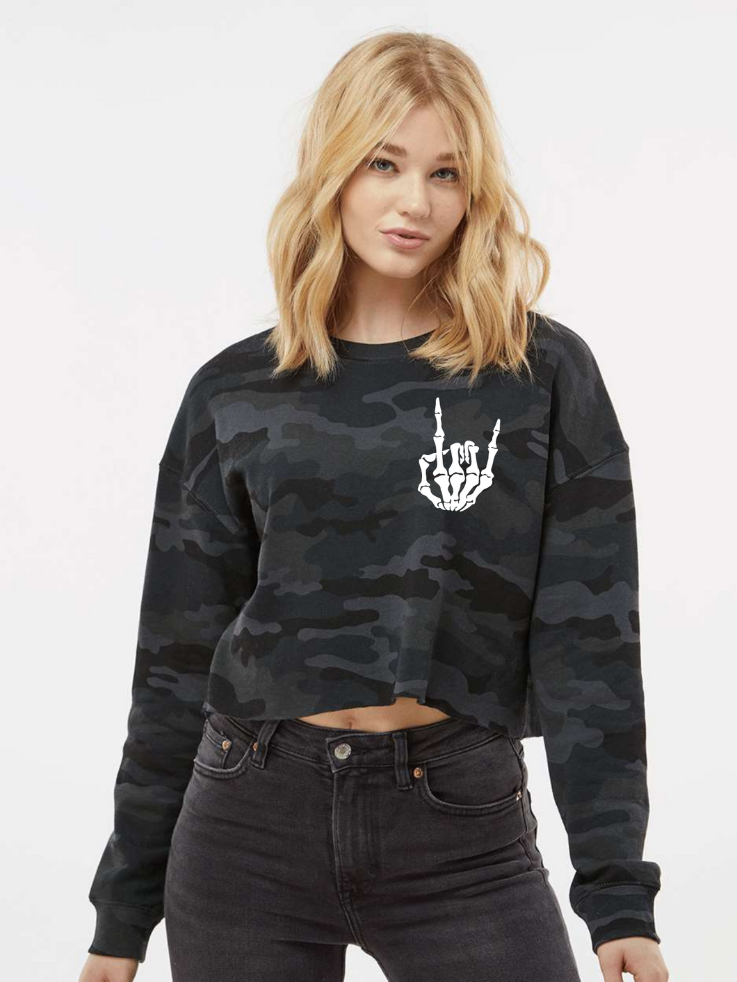 Skull Hand Cropped Sweatshirt