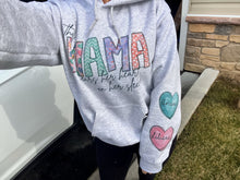 Load image into Gallery viewer, Vday MAMA Hearts on sleeve Sweatshirt
